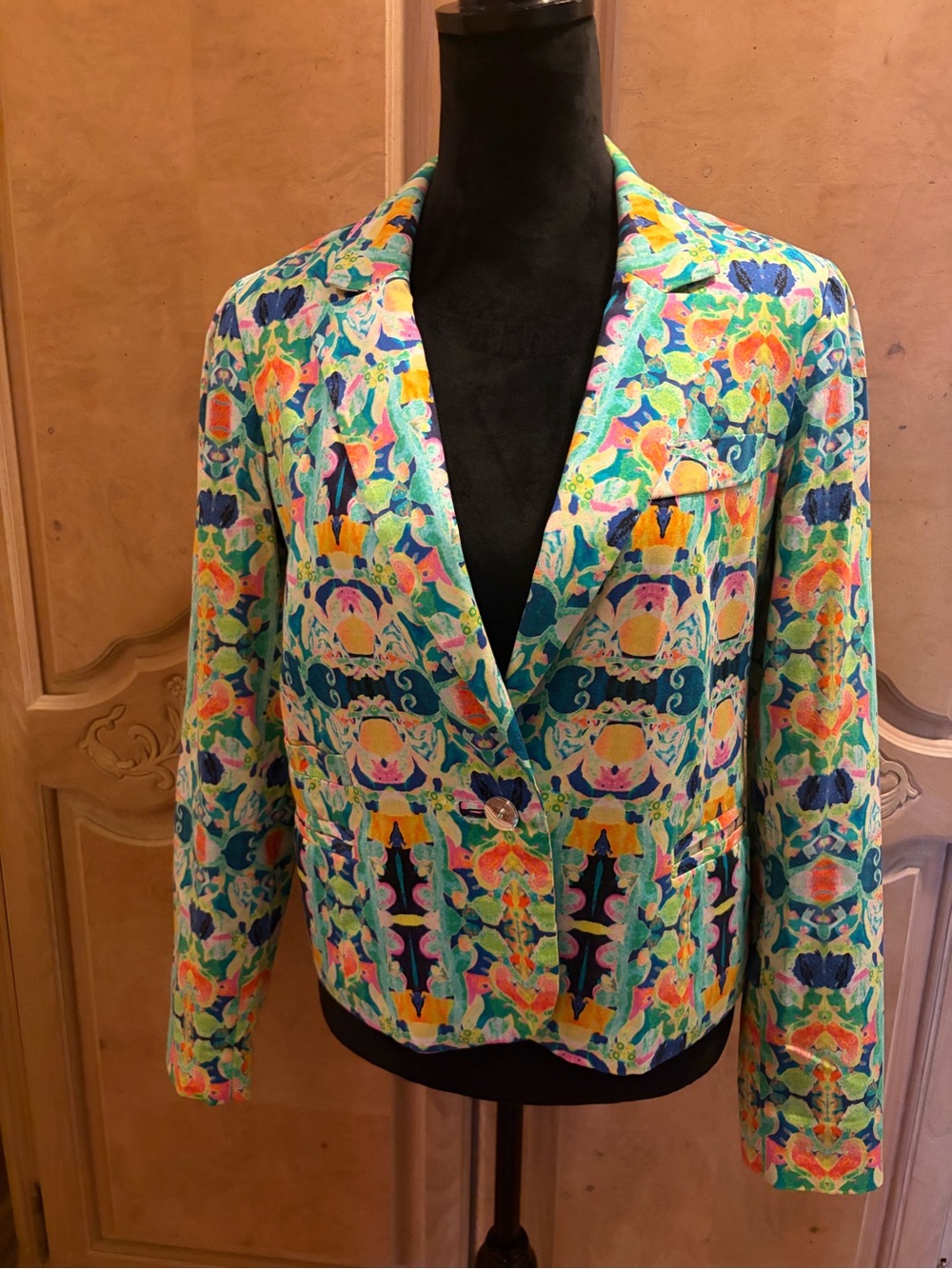 Milly Multicolor Floral Print Blazer in Turquoise, Coral & Yellow